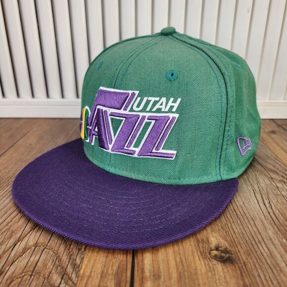 Utah Jazz New Era 59fifty Hat Cap Size 7 3/8 Green Purple Hardwood Classics Wool - Picture 1 of 10